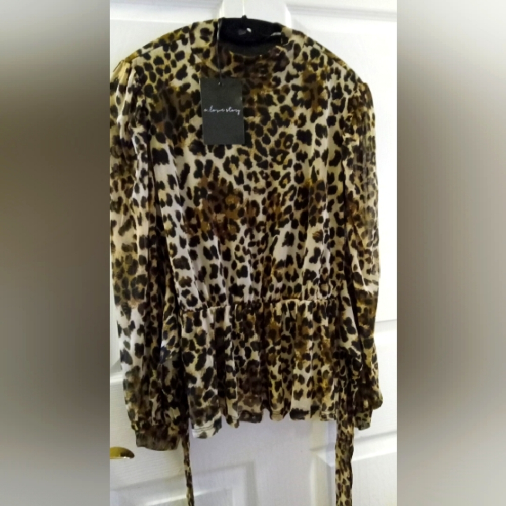 Sheer Ruffle belted shoulder shirt